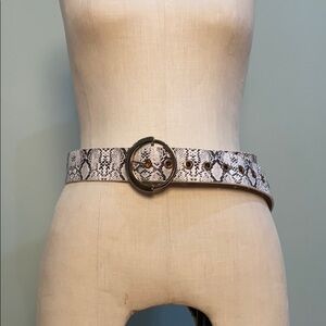 Lizard Thicket Faux Leather Snake Print‎ Belt Gold Round Buckle Women One Size
